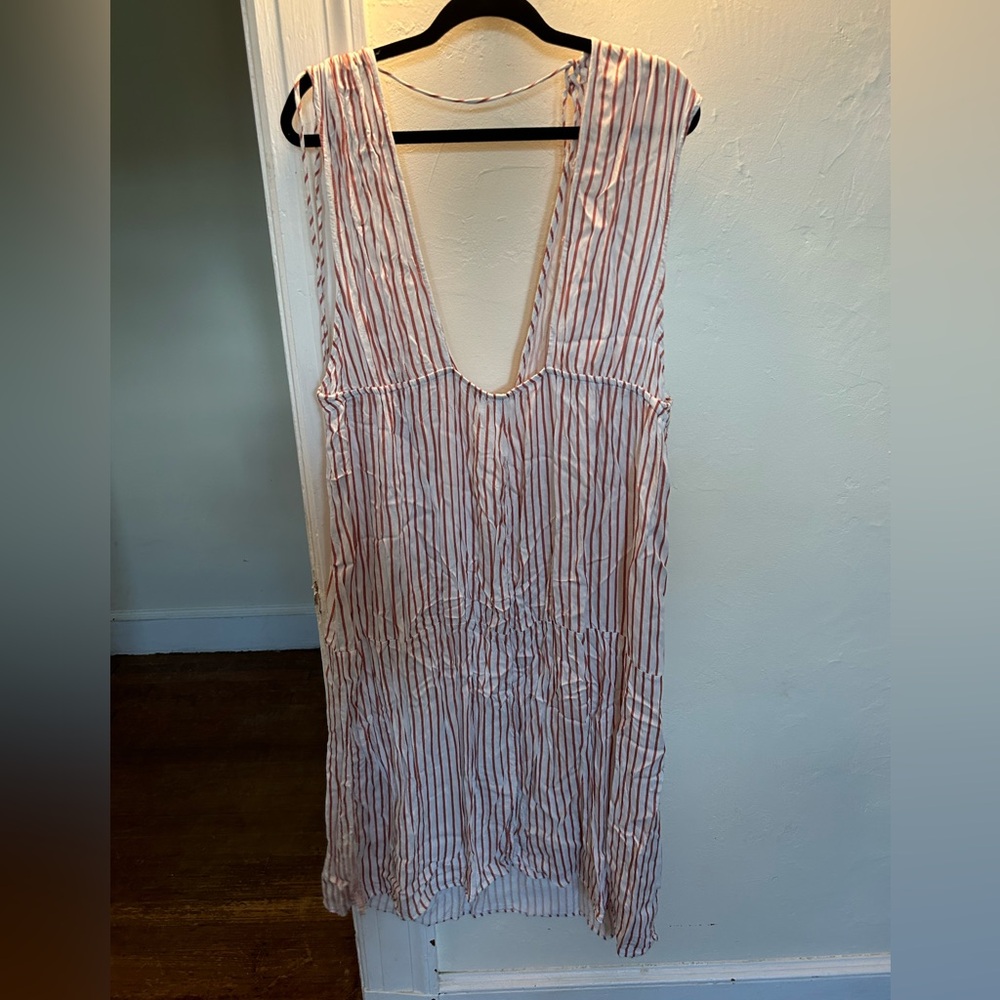 Anthropologie Backless Striped V-Neck Dress - White with Red Stripes